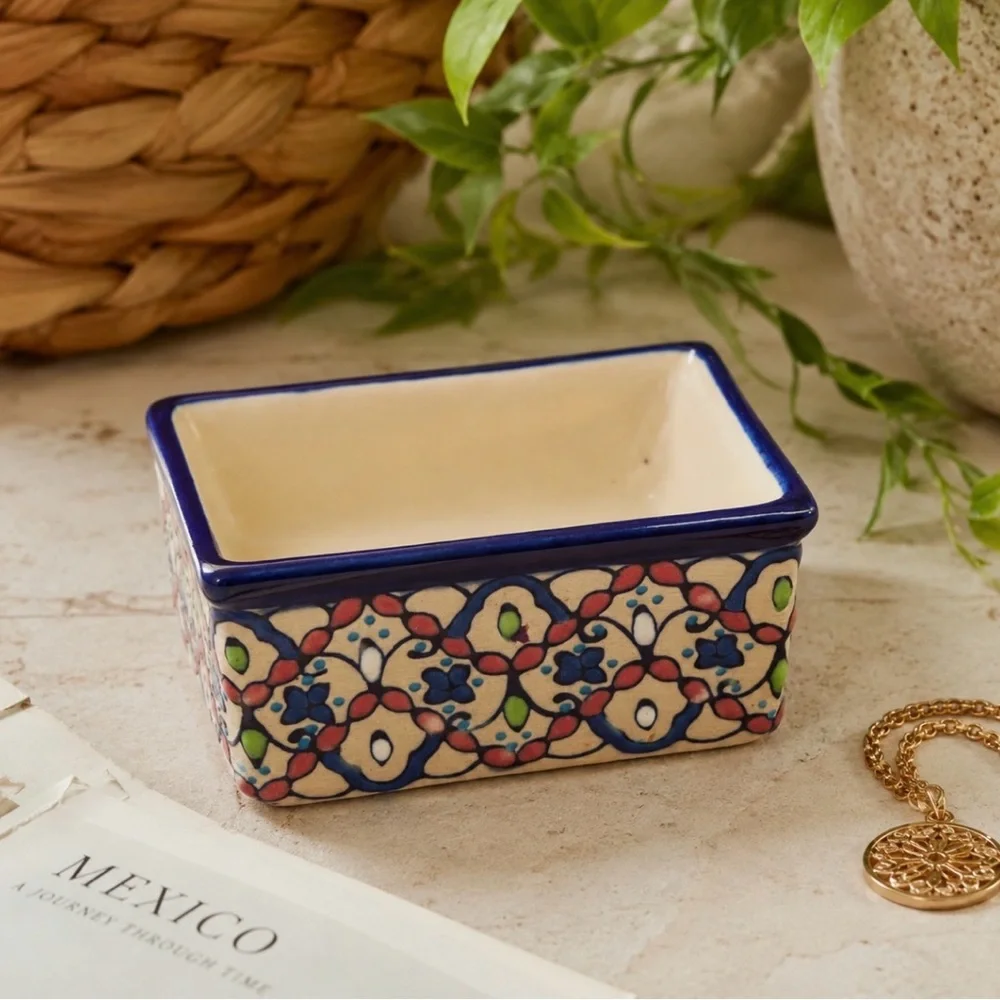Vintage Servin Mexico Handpainted Ceramic Planter Trinket Dish